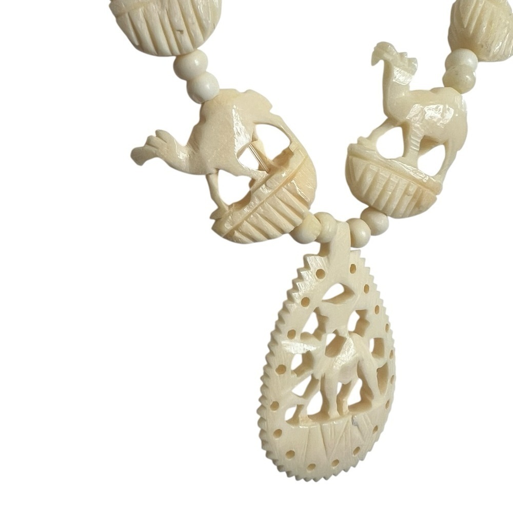 Vintage 60s Carved Celluloid Camel Pendant Egyptian Faux Ivory - Picture 2 of 6